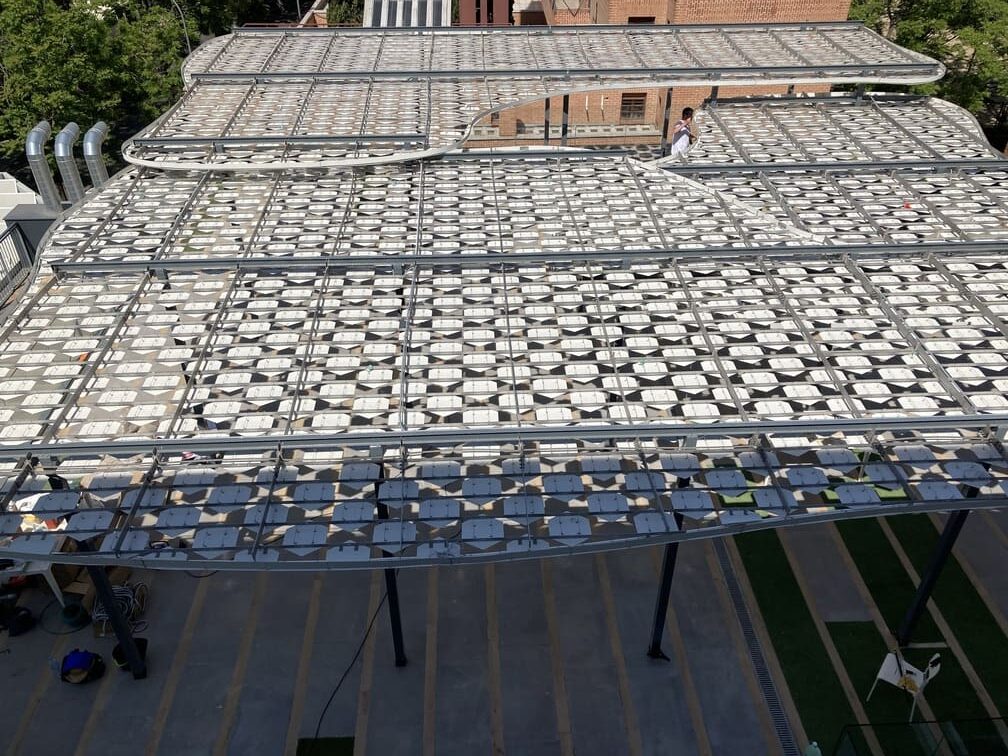 Pergola Denvelops hybrid textiles, façade system, architectural smart skin applications